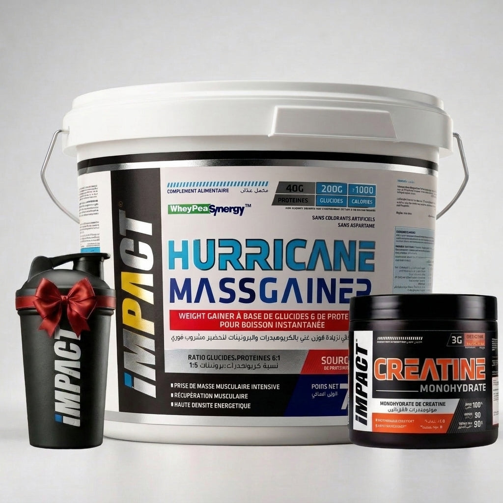 Pack Hurricane Mass Gainer 7 kg Impact + Créatine 90 g + Shaker Offert