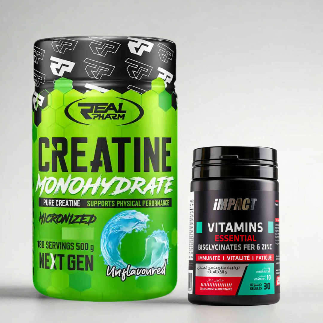 RealPharm Créatine 500 gr + Vitamins Essential – Impact 30 Gélules