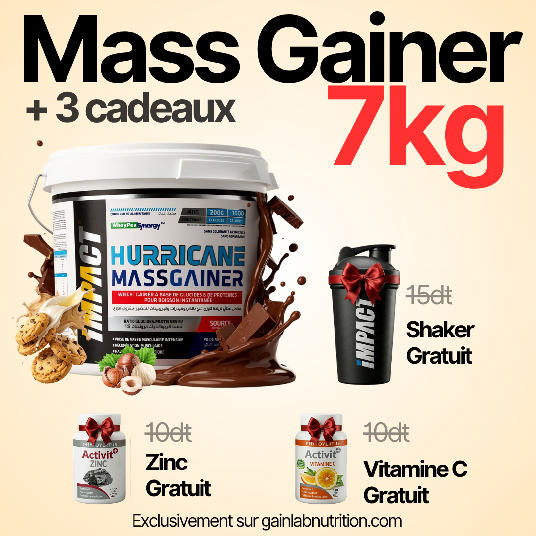 Massgainer 7kg + Shaker Gratuit+ Zinc Gratuit + Vitamine C Gratuit