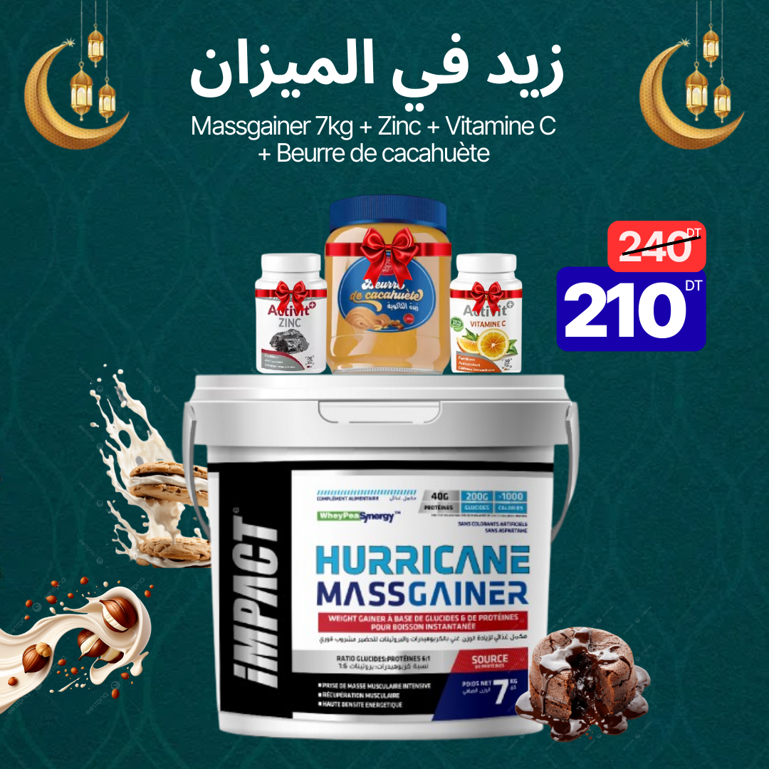 Hurricane Massgainer 7 kg + Zinc + Vitamine C + Beurre de cacahuètes