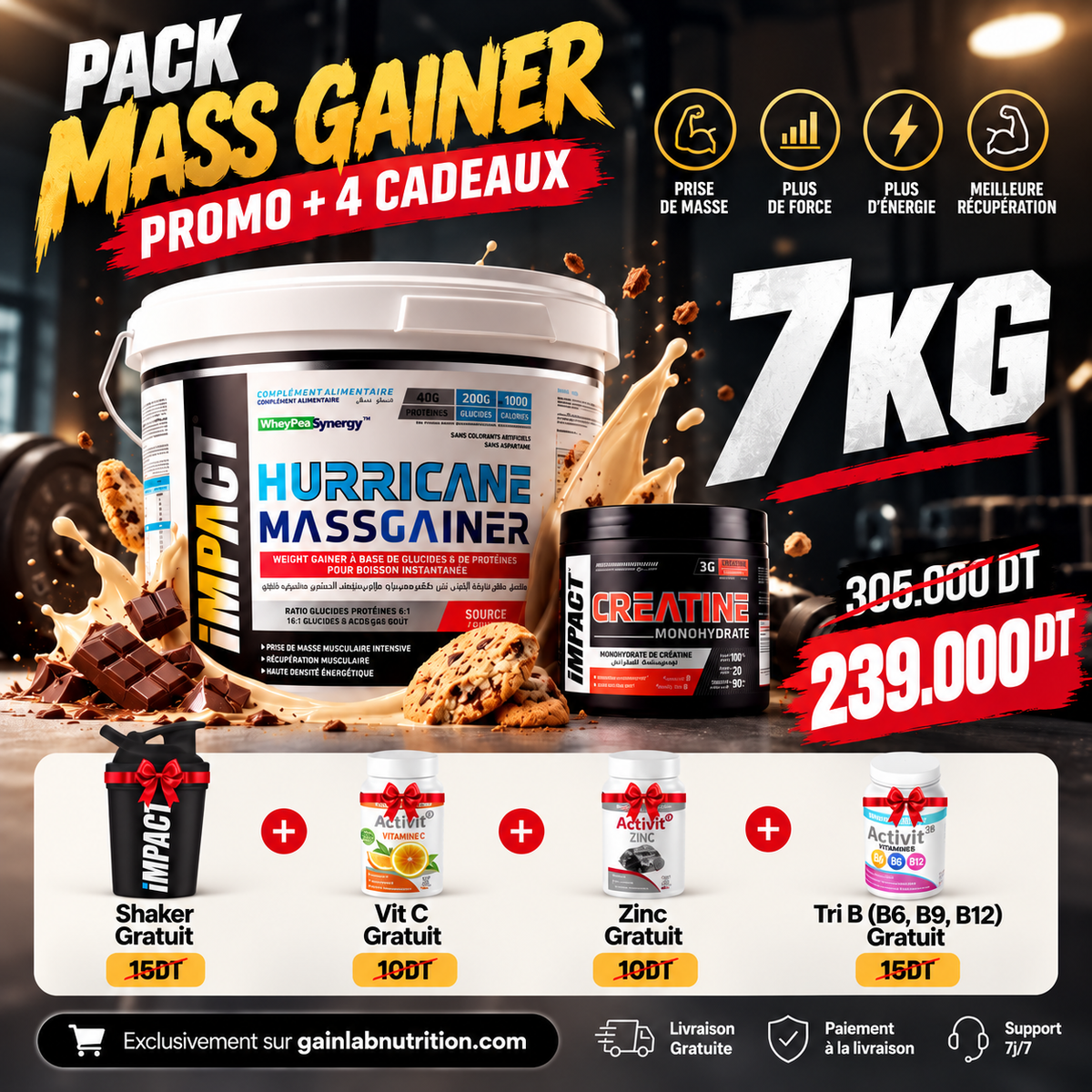 PACK Mass Gainer 7KG + 4 CADEAUX
